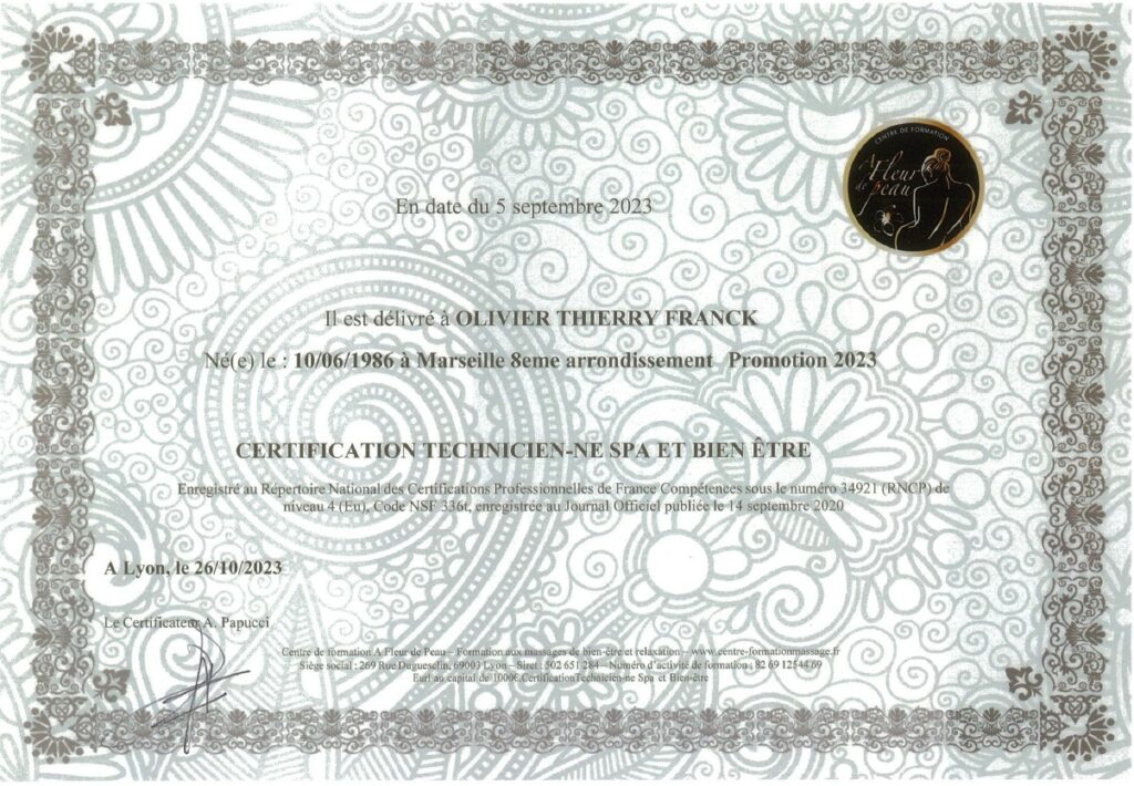 Certification RNCP Massage sportif et bien-être à Marseille